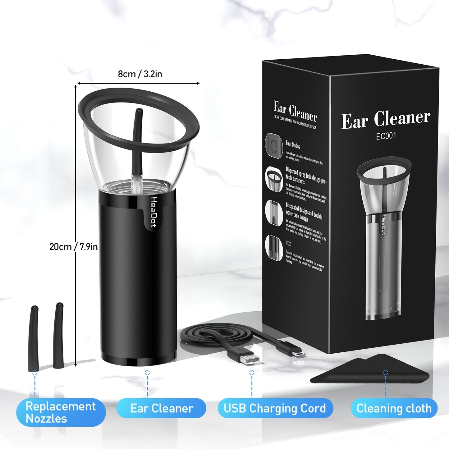 USB-Rechargeable Electric Ear Wax Removal System with 6 Tips