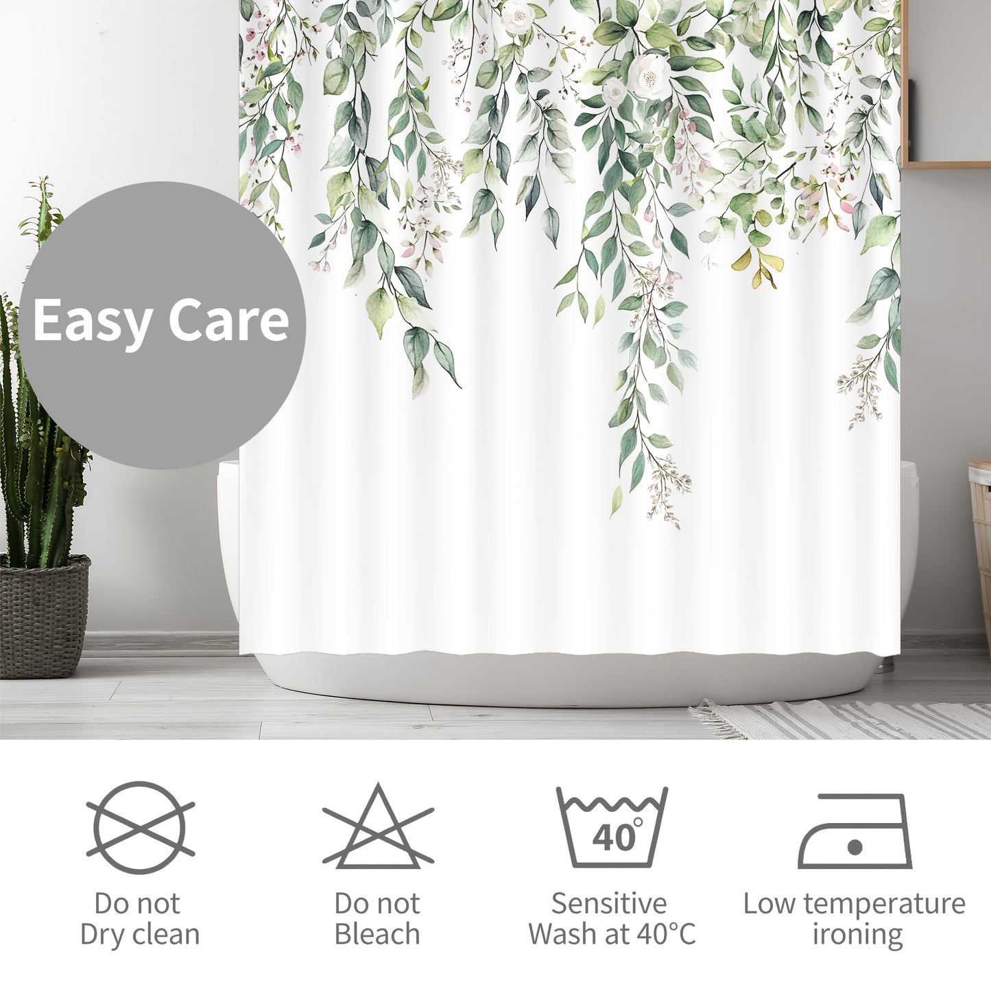 4pcs Sage Green Eucalyptus Shower Curtain Set for Home Decor