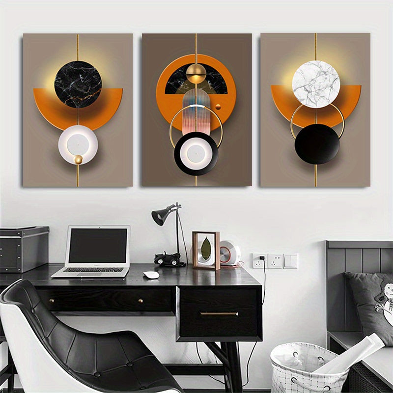 3 Piece Suit Frame Abstract Geometric Canvas Art Elegant Nordic Luxury Wall Decoration Bright Colors Suitable for Living Room Bedroom or Corridor Ideal Gift