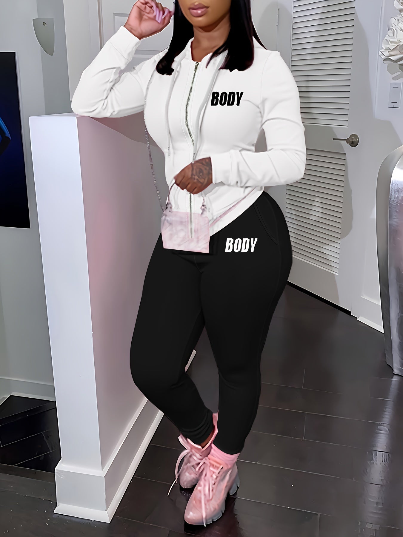 Machine Washable Knit Polyester Two-Piece Set Open Front Top and Pants