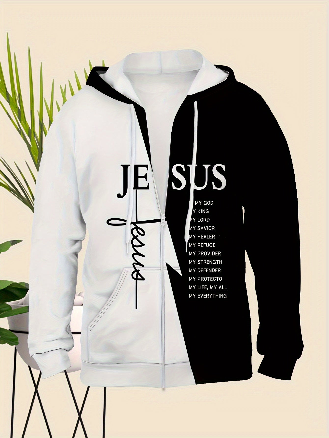 Polyester 3D Print Hooded Sweatshirt Men's Casual Zipper