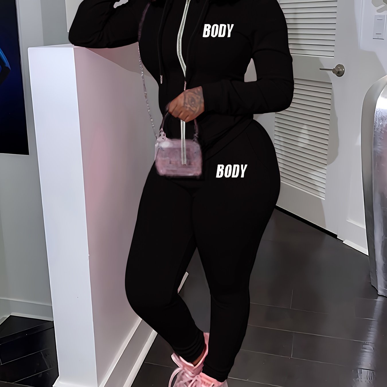 Machine Washable Knit Polyester Two-Piece Set Open Front Top and Pants