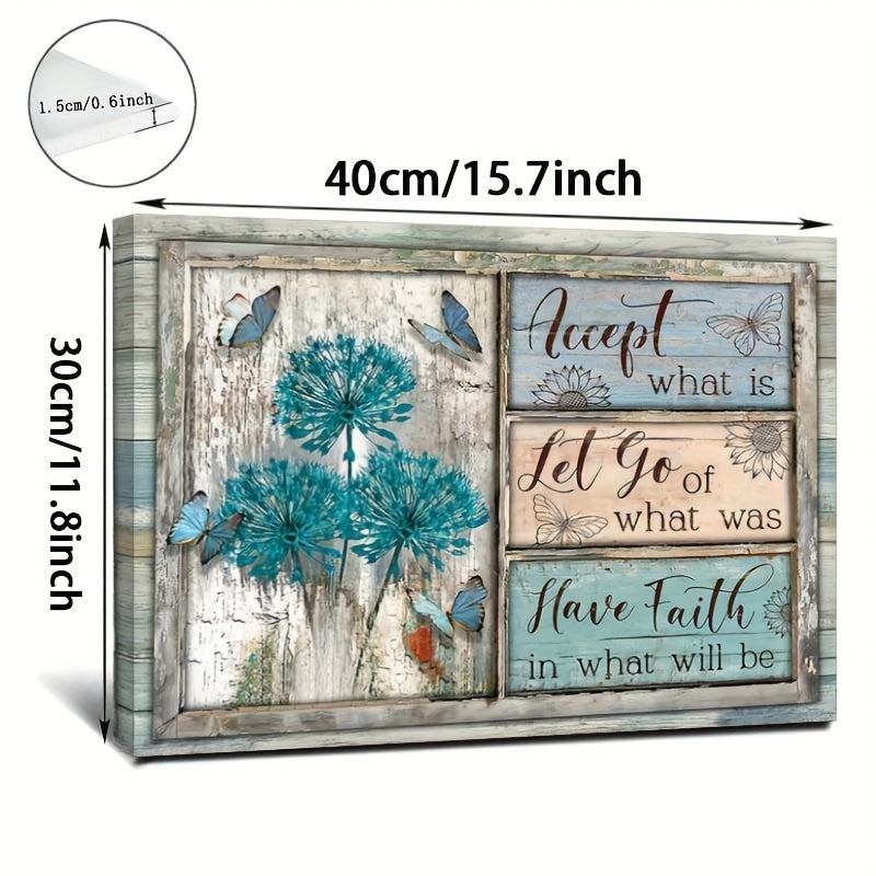1pc Wooden Framed Canvas Wall Art Dandelion Farm Teal