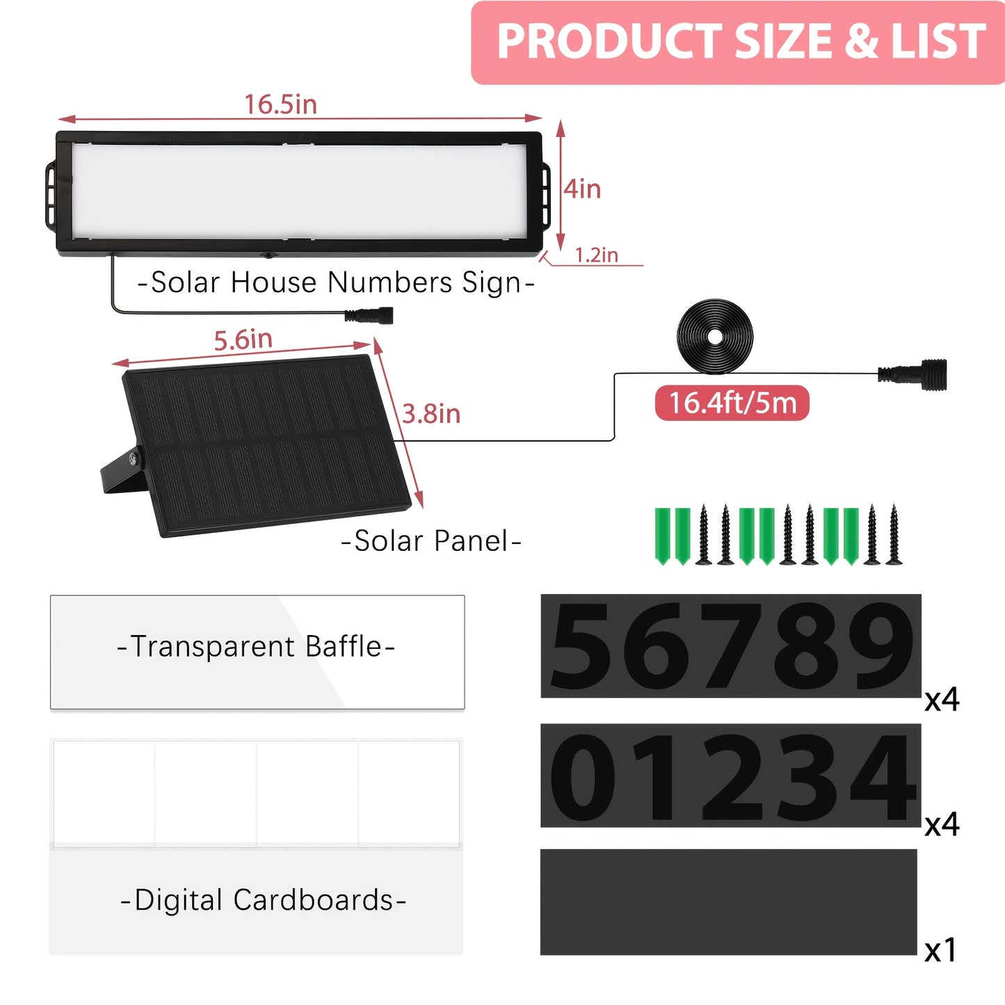 Solar-Powered Backlit 3-Color LED Weatherproof Address Numbers