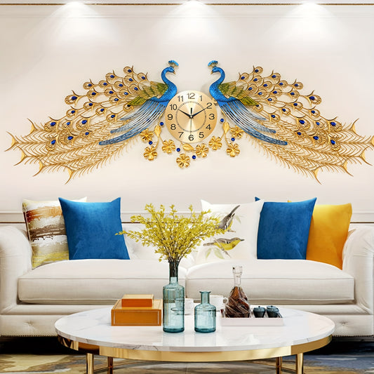 Luxury 66.14 Inch Large Peacock Wall Clock Metal Design Non Ticking Silent Art Digital Wall Clocks Big Clock for Living Room Decor