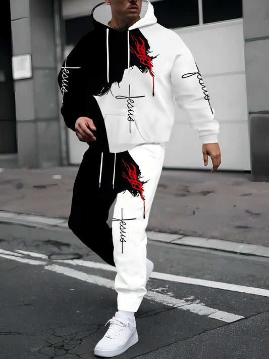 Men's 3D Printed Casual Sportswear Set - Hoodie & Joggers