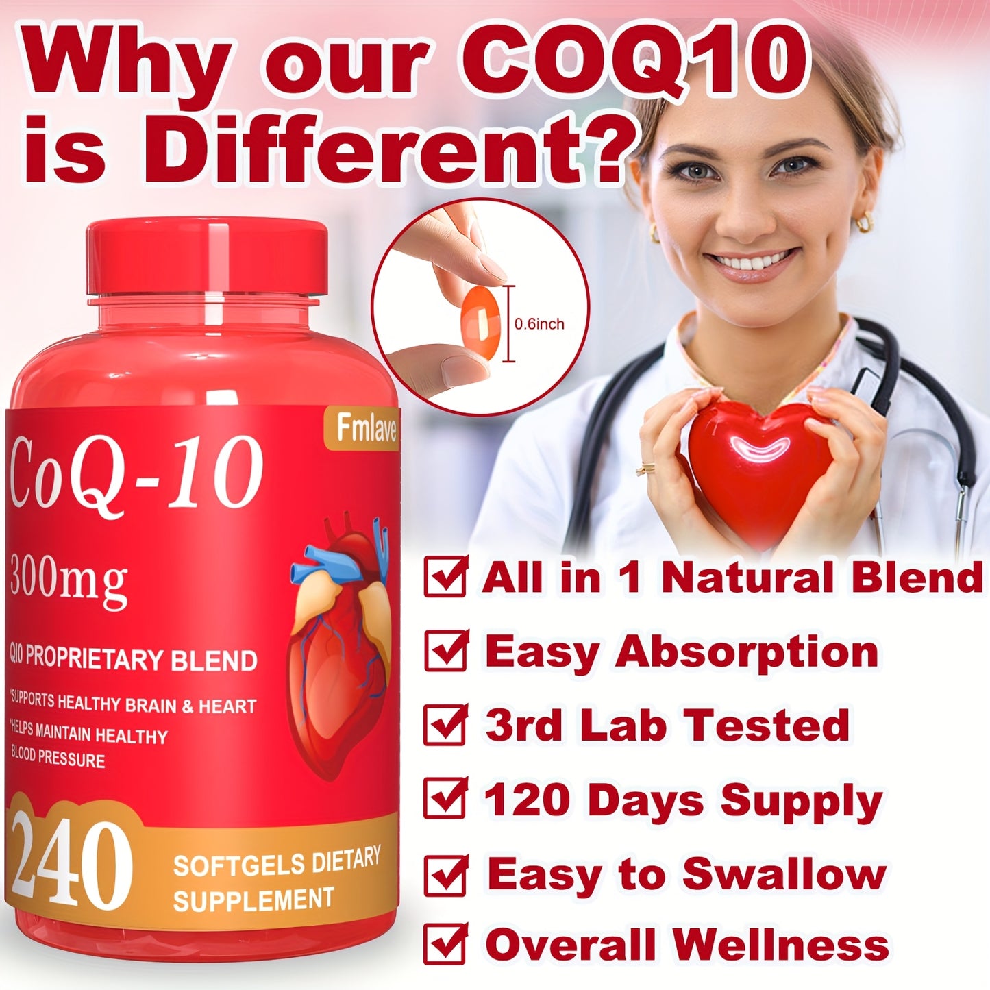 3Pcs-720 Softgels CoQ10 300mg Antioxidant Supplement