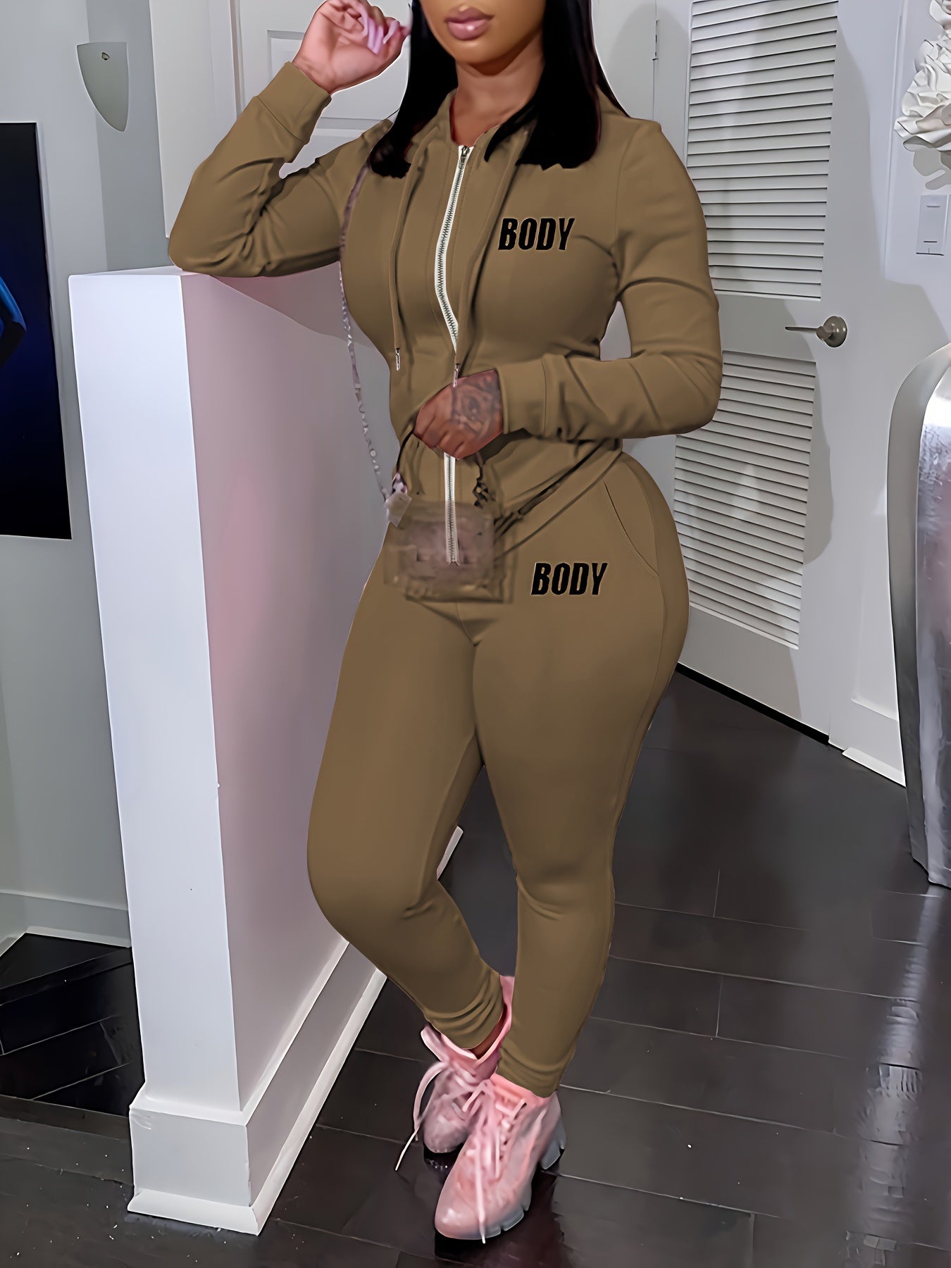 Machine Washable Knit Polyester Two-Piece Set Open Front Top and Pants