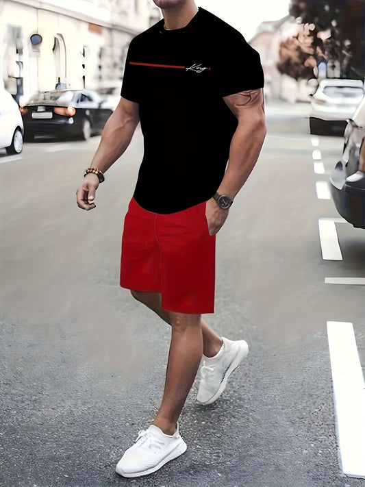 Men's New 2pcs Set - Casual Round Neck T-shirt and Shorts