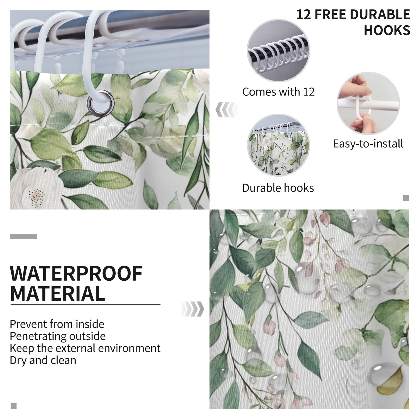 4pcs Sage Green Eucalyptus Shower Curtain Set for Home Decor