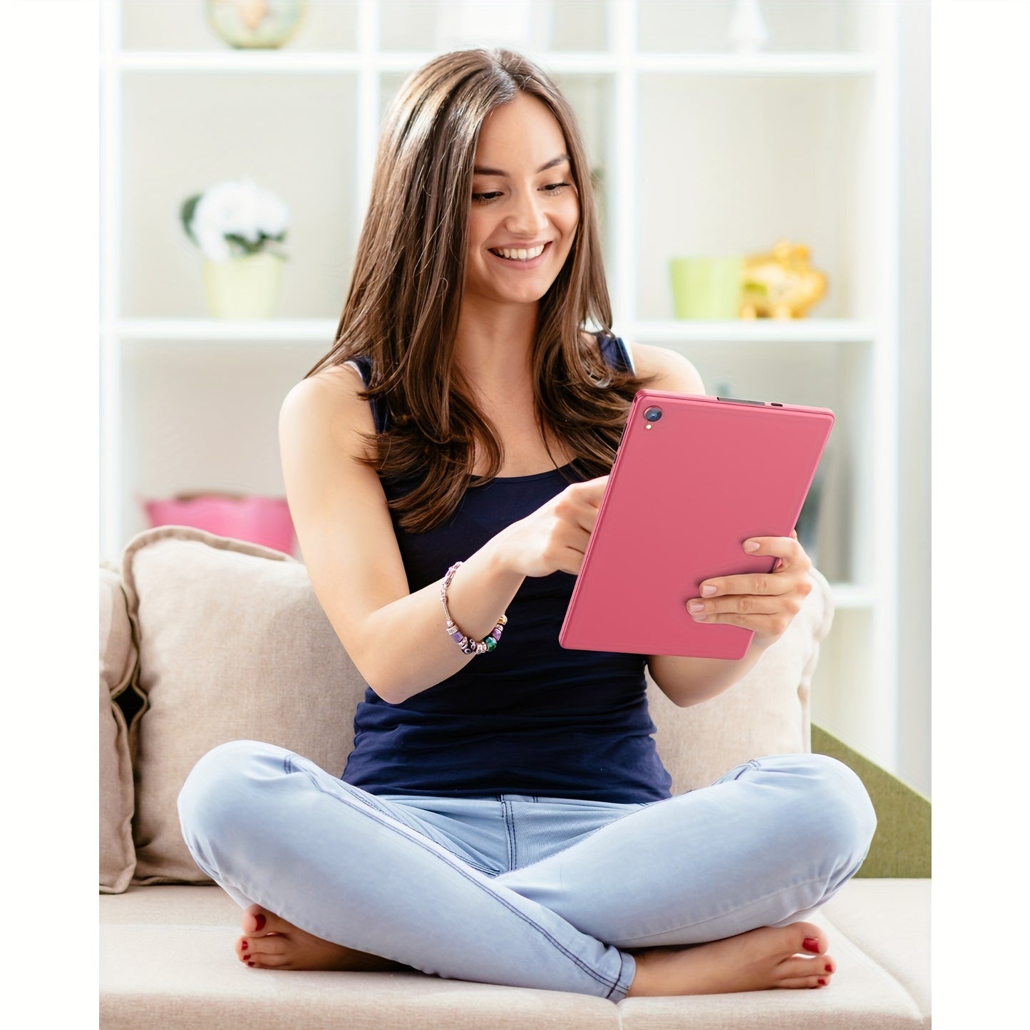 Pink Android 12 Tablet 10 Inch Quad-Core 4GB RAM M10 Model