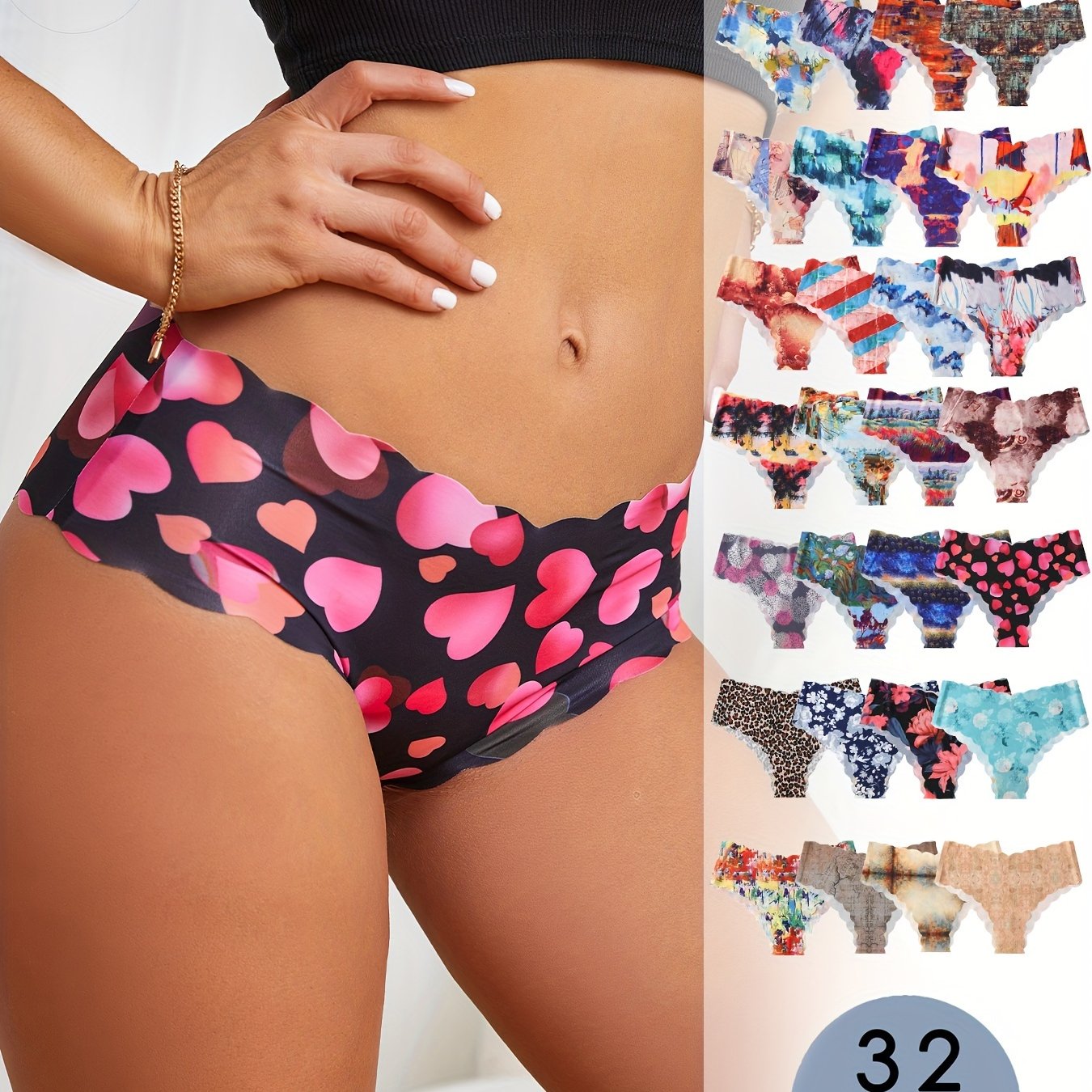 XIAZIYAROU 32pcs Elegant Printed Bikini Panties for Women