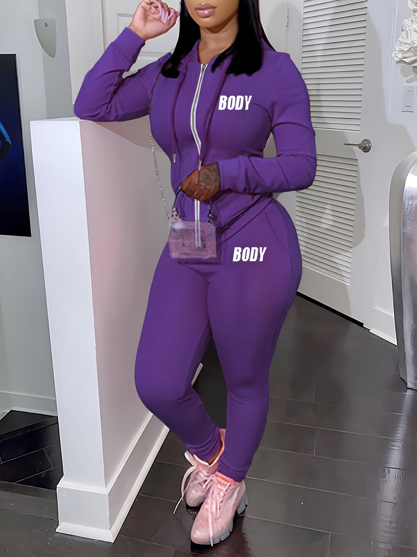 Machine Washable Knit Polyester Two-Piece Set Open Front Top and Pants