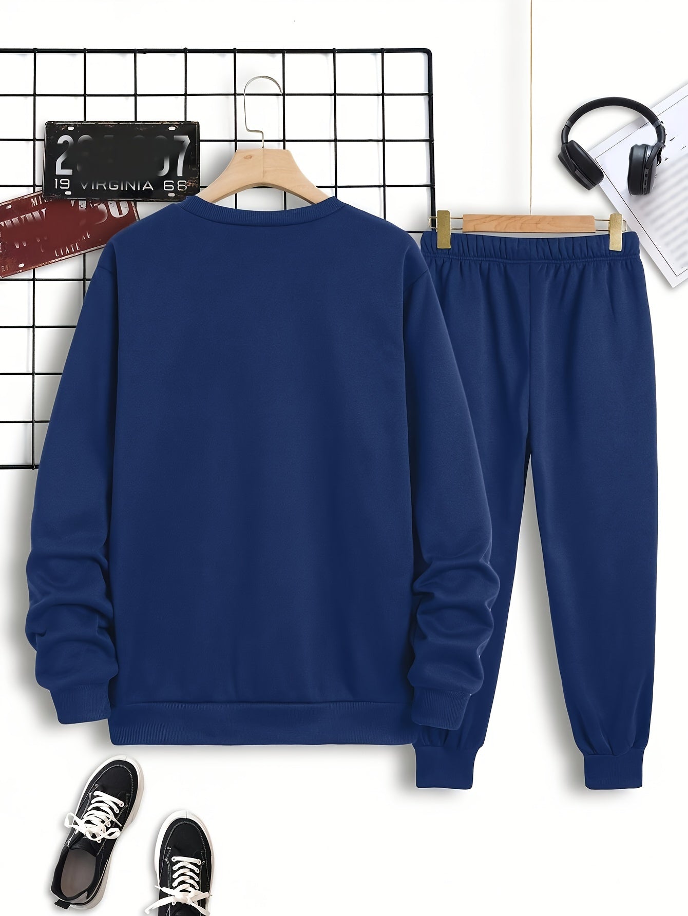 Comfy Polyester Sweatshirt Set 2pcs Men's Casual Set