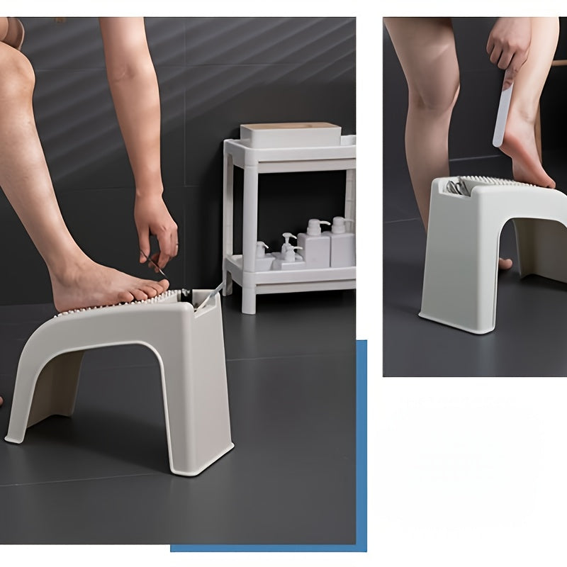 Non Slip Multi Functional Shower Foot Rest GZGCGQ Sturdy Stool for Pedicure and Manicure Built In Storage Ideal for Bathroom Use Beige