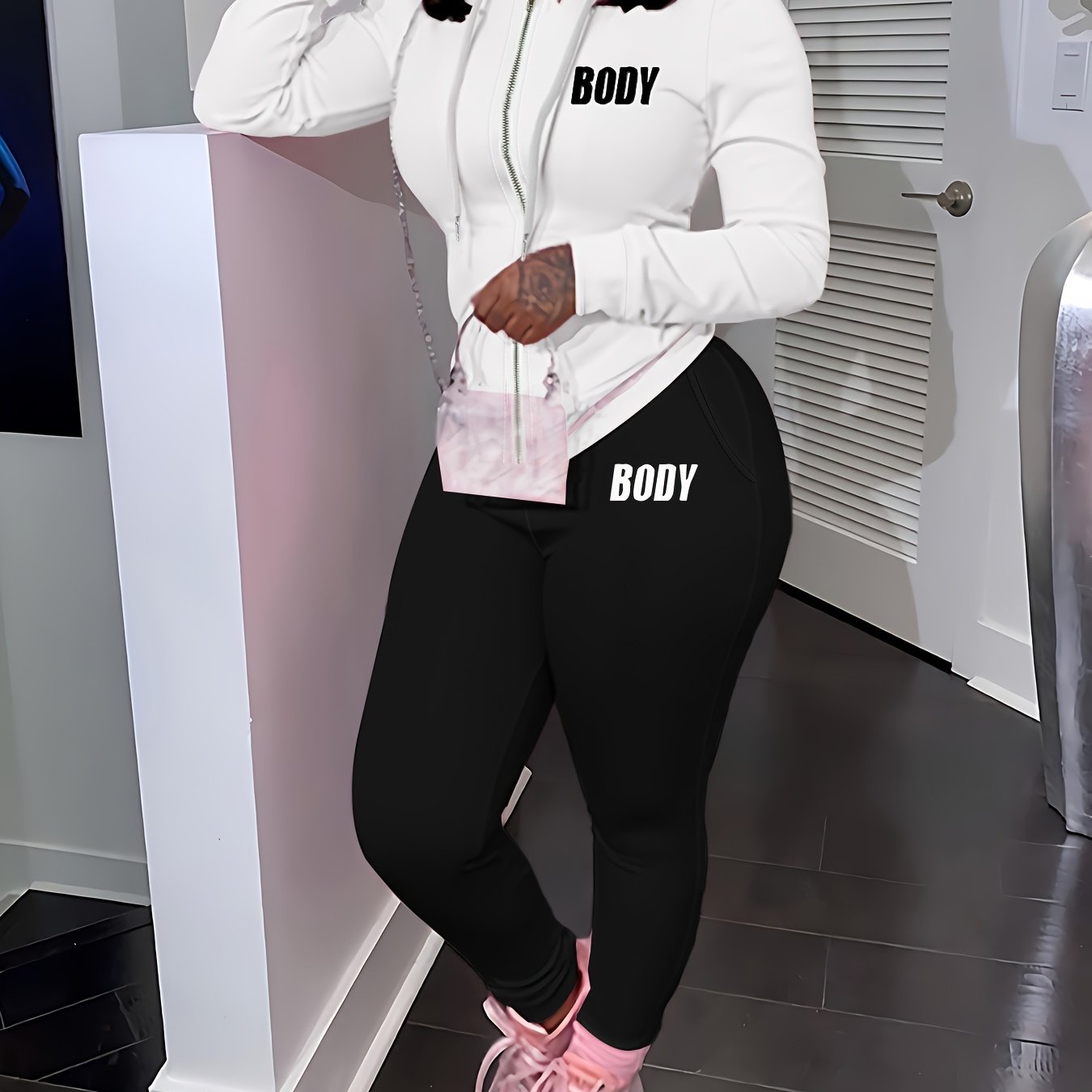 Machine Washable Knit Polyester Two-Piece Set Open Front Top and Pants