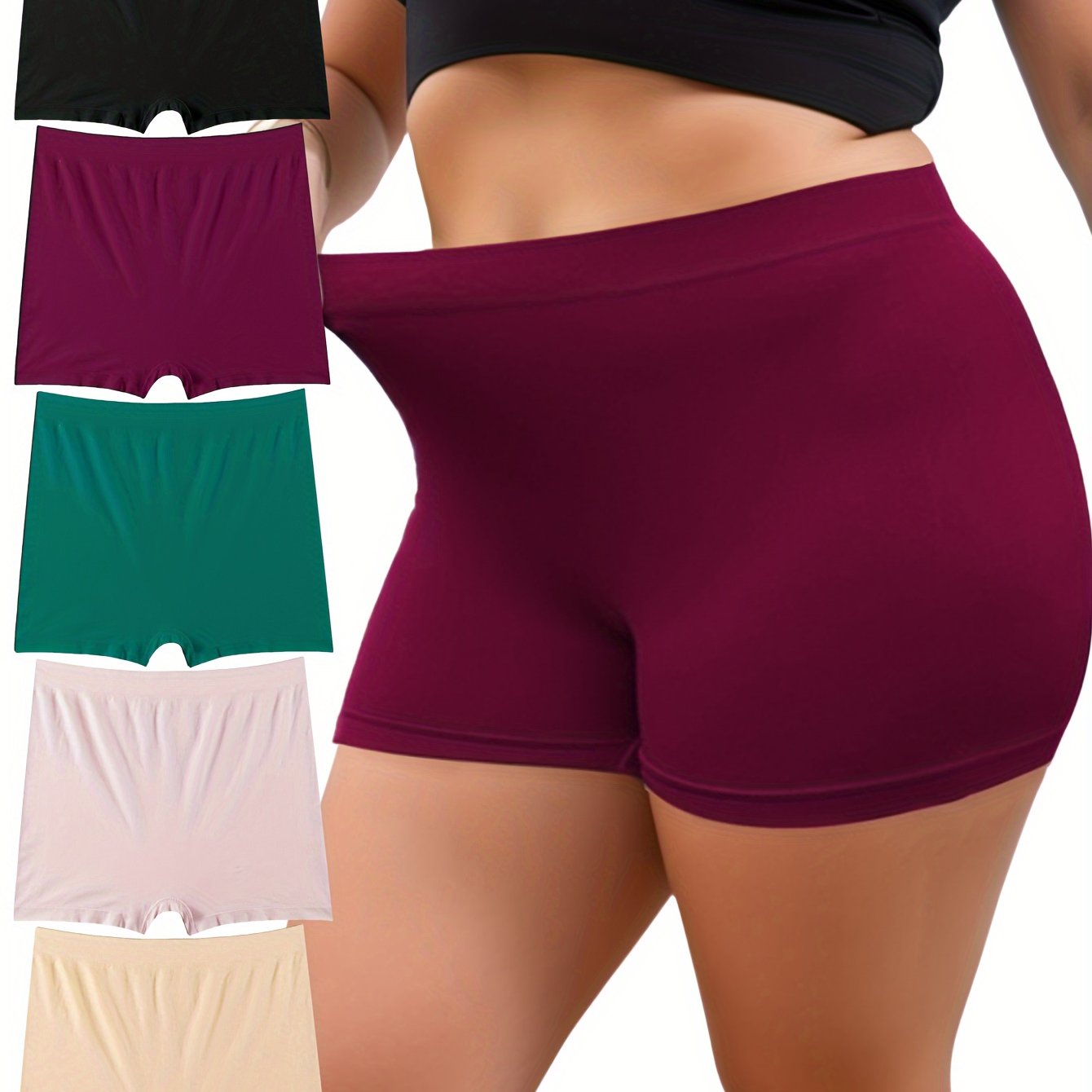 5pcs Women's Plus Simple Panties High Waisted Comfort Boyshorts
