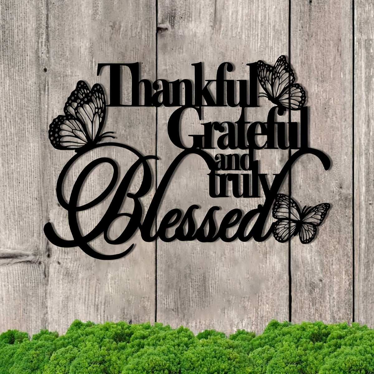 Thankful Grateful and Truly Blessed Metal Wall Art 15.74x11.25 Inches Elegant Bible Verse Decor with Butterflies Inspirational Home Decor for Living Room Patio Balcony Perfect Housewarming Wedding Christmas Easter