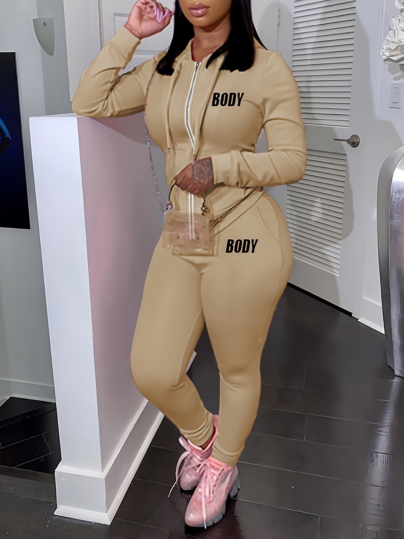 Machine Washable Knit Polyester Two-Piece Set Open Front Top and Pants