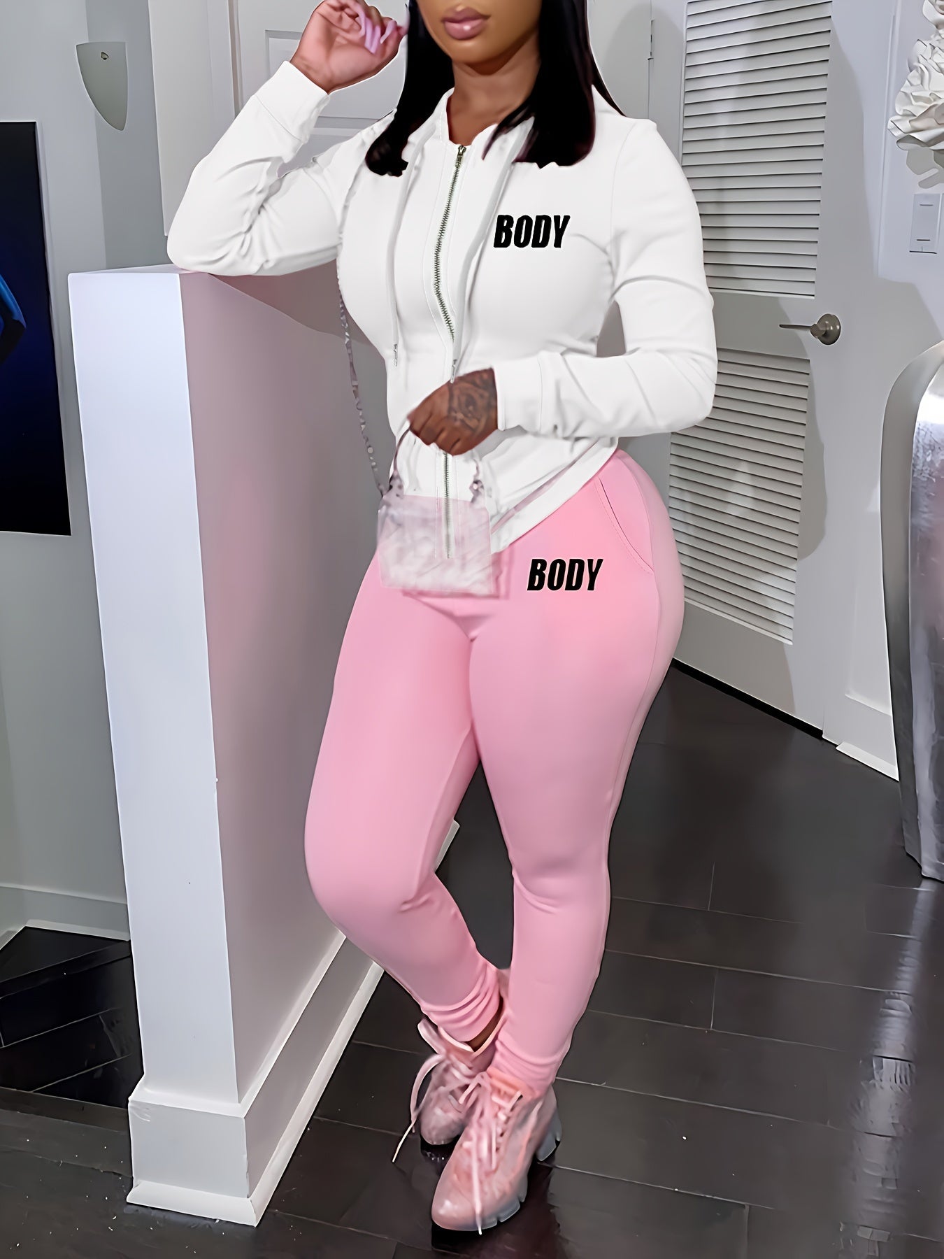 Machine Washable Knit Polyester Two-Piece Set Open Front Top and Pants