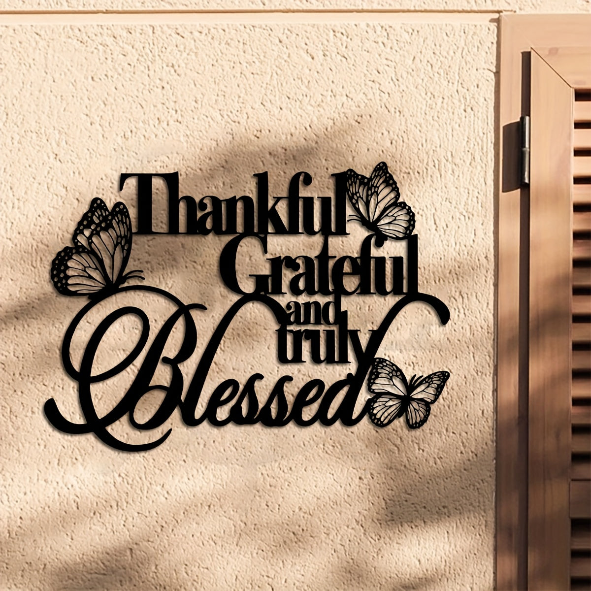 Thankful Grateful and Truly Blessed Metal Wall Art 15.74x11.25 Inches Elegant Bible Verse Decor with Butterflies Inspirational Home Decor for Living Room Patio Balcony Perfect Housewarming Wedding Christmas Easter