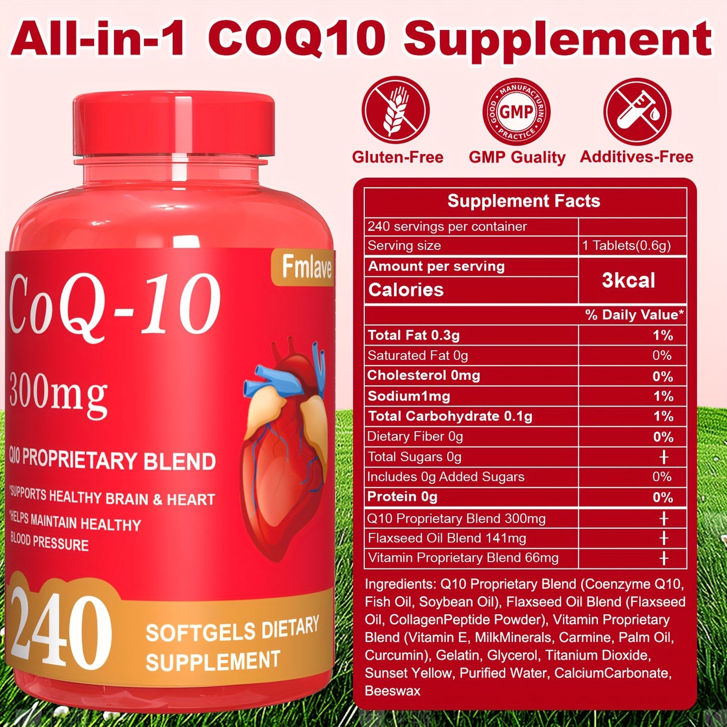 3Pcs-720 Softgels CoQ10 300mg Antioxidant Supplement