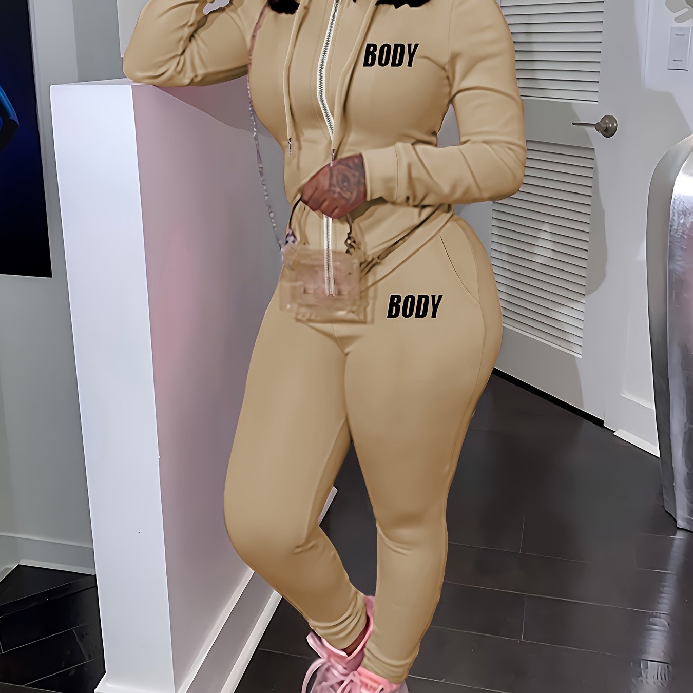 Machine Washable Knit Polyester Two-Piece Set Open Front Top and Pants