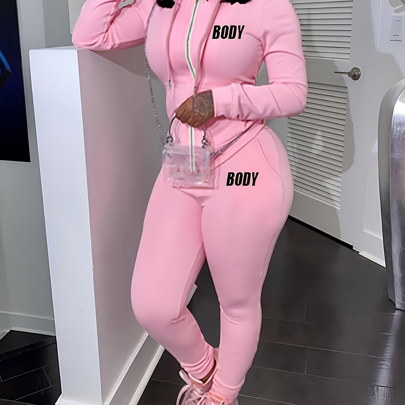 Machine Washable Knit Polyester Two-Piece Set Open Front Top and Pants