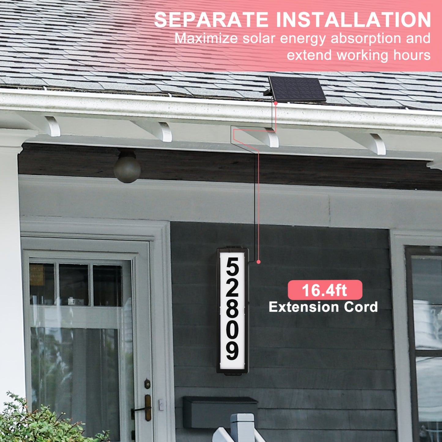 Solar-Powered Backlit 3-Color LED Weatherproof Address Numbers