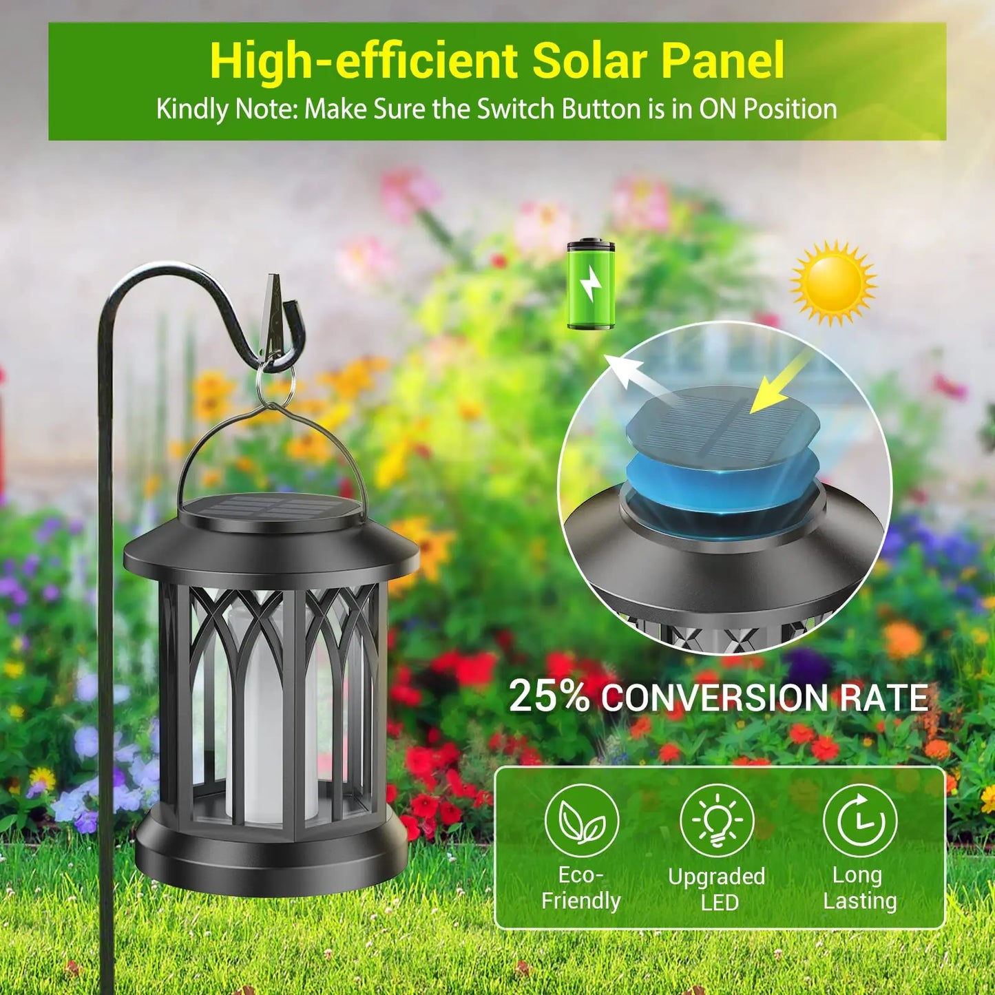 4 Pack Solar Lanterns With Flickering Flame Outdoor Lights Waterproof
