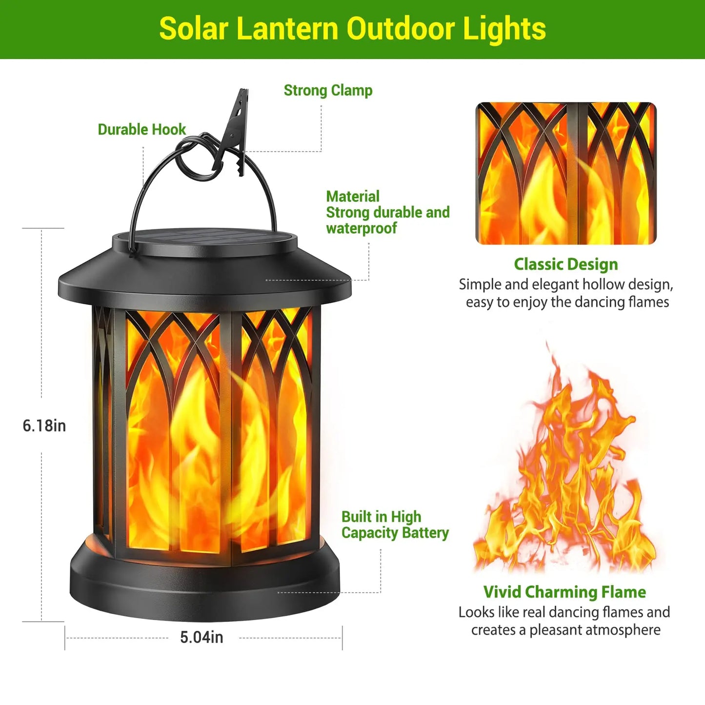 4 Pack Solar Lanterns With Flickering Flame Outdoor Lights Waterproof