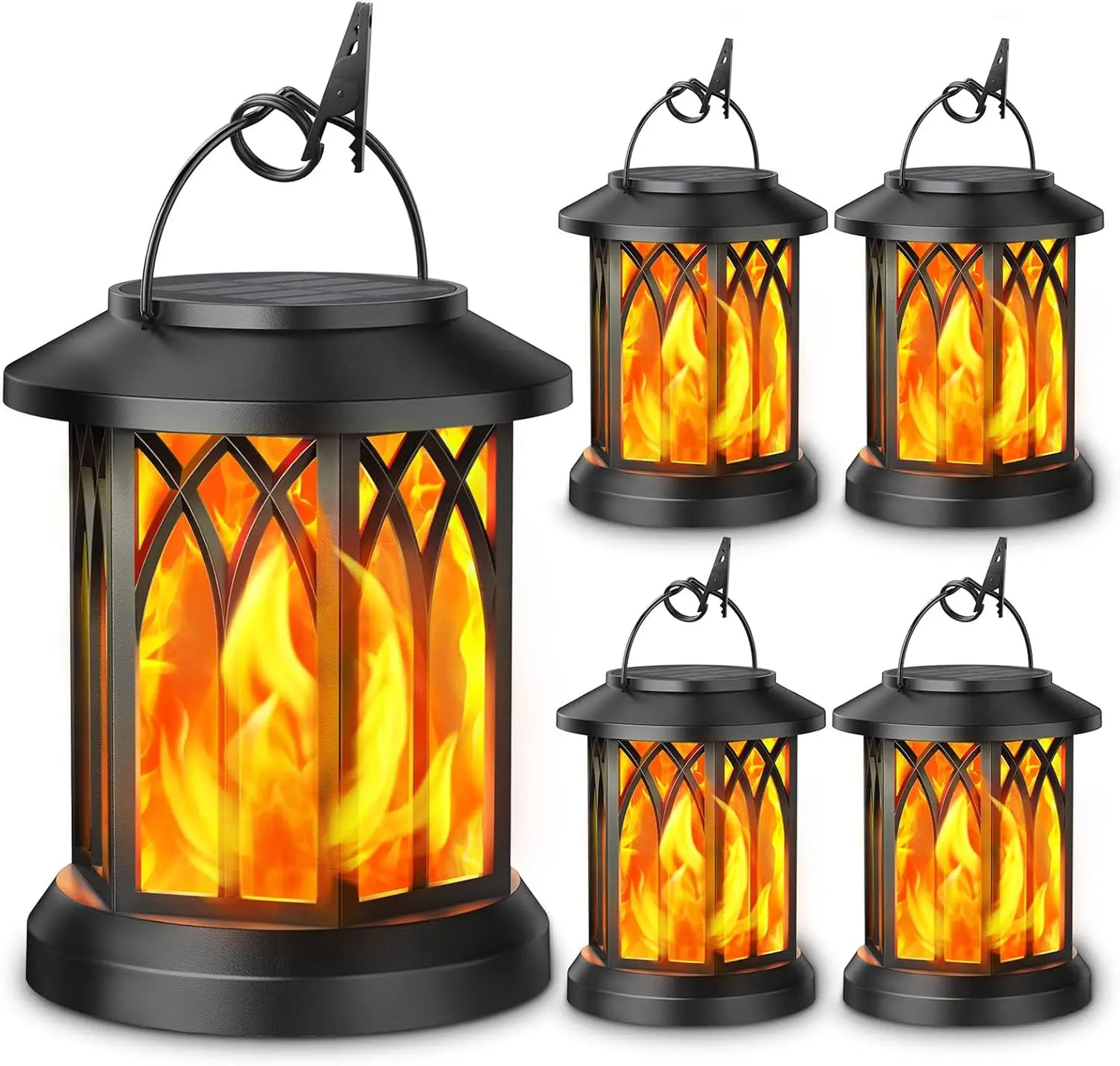 4 Pack Solar Lanterns With Flickering Flame Outdoor Lights Waterproof
