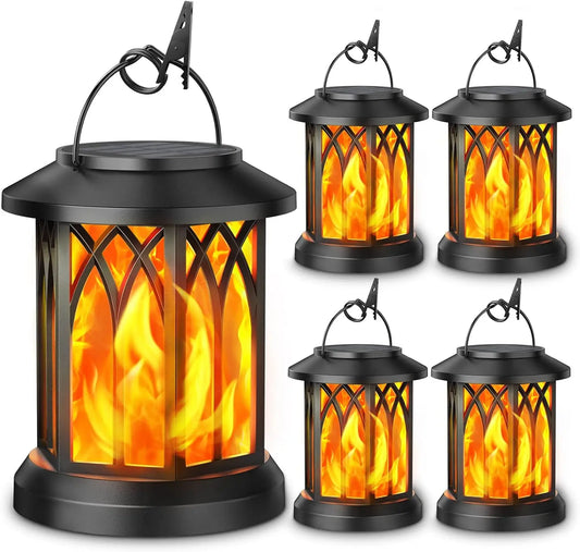 4 Pack Solar Lanterns With Flickering Flame Outdoor Lights Waterproof