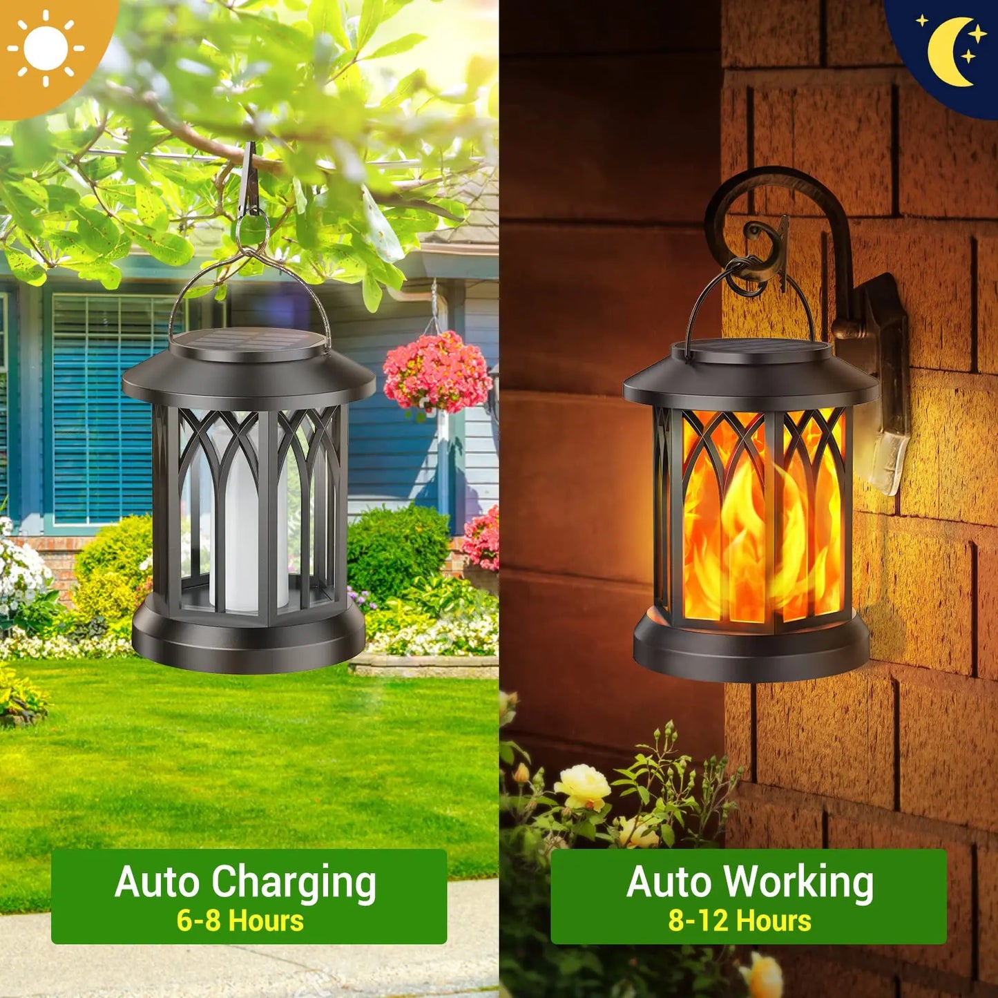 4 Pack Solar Lanterns With Flickering Flame Outdoor Lights Waterproof
