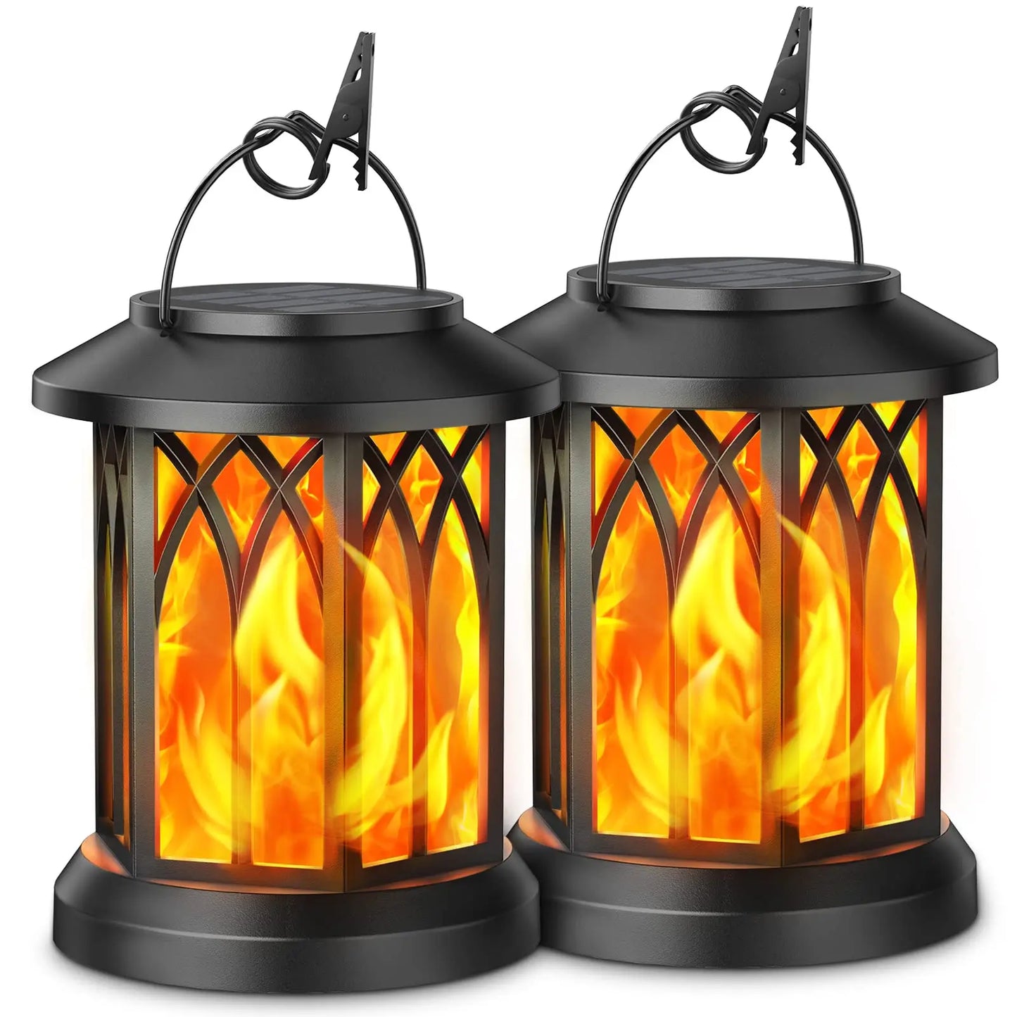 4 Pack Solar Lanterns With Flickering Flame Outdoor Lights Waterproof