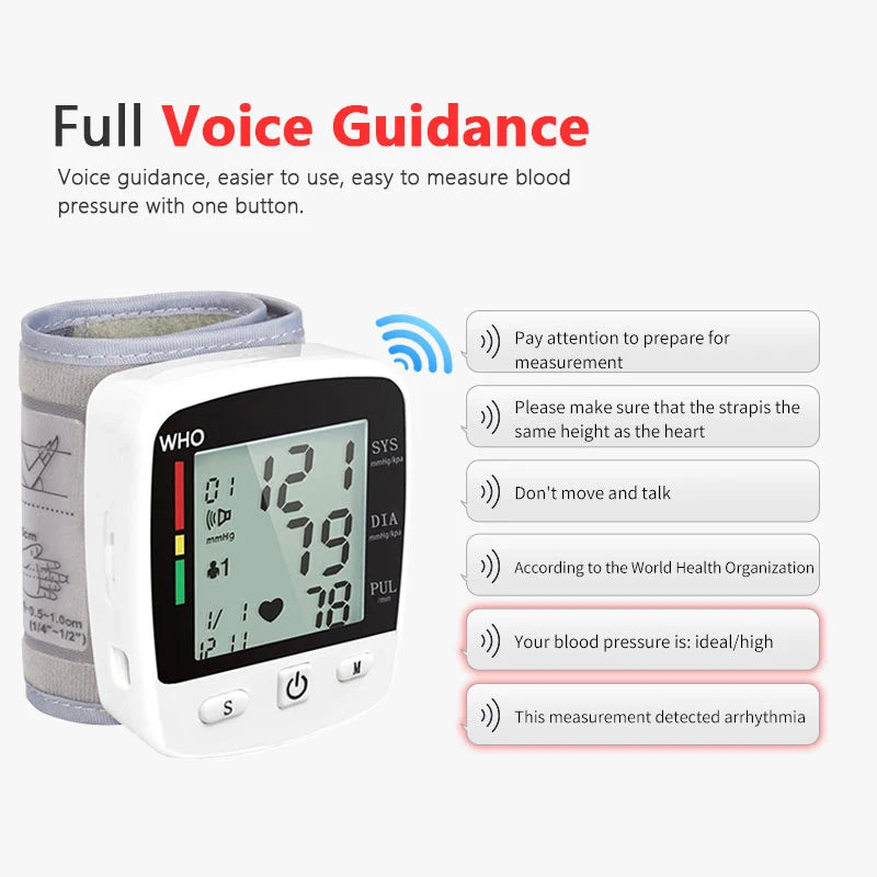 Takrol Digital Wrist Blood Pressure Monitor LCD 2x90 Memory Rechargeable