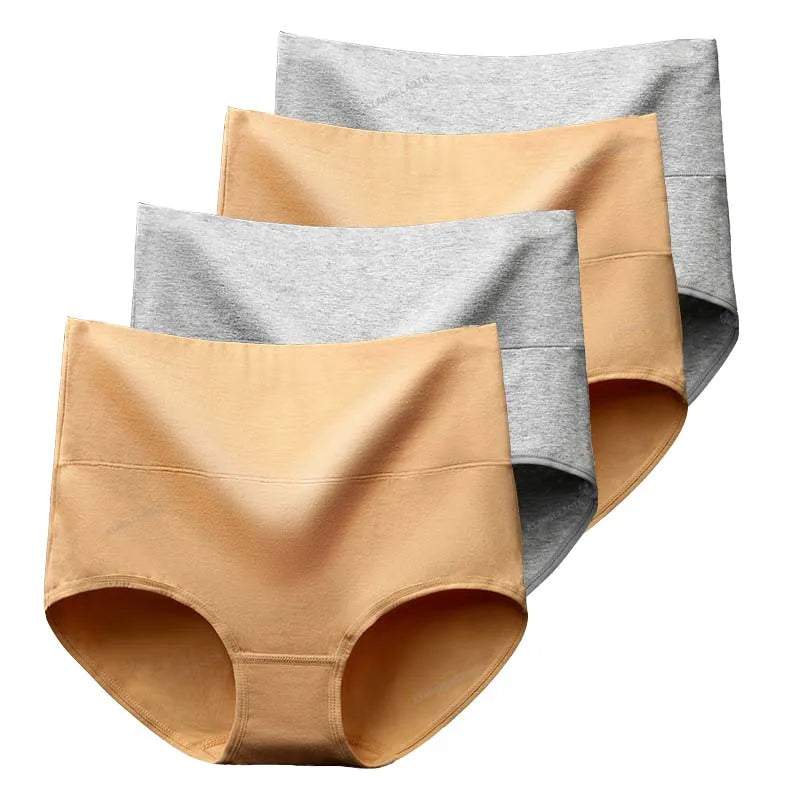 High Waist Cotton Panties For Women Abdominal Shaper 4Pcs Set