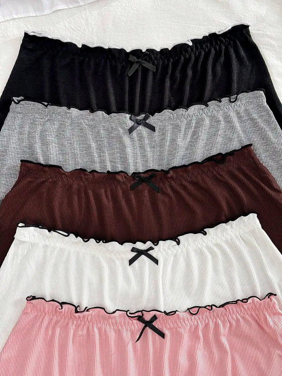 Women Ribbed Boxer Briefs With Bow Decoration For Everyday Comfort