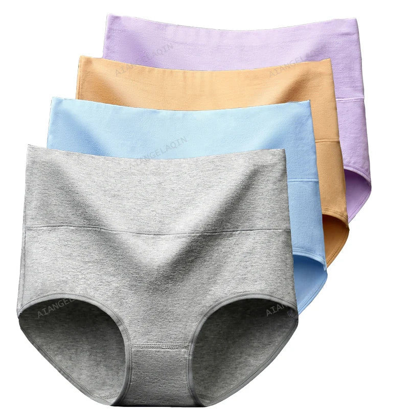 High Waist Cotton Panties For Women Abdominal Shaper 4Pcs Set