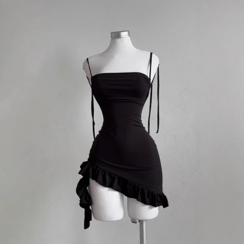 Linglsix Sleeveless Backless Mini Dress Women Lace Up Bodycon