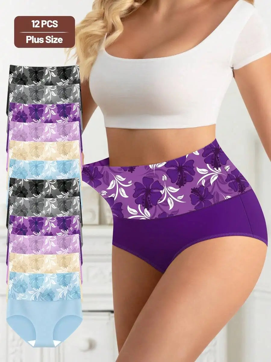 Elegant Floral High-Waisted Shapewear Panties Nylon Underwear