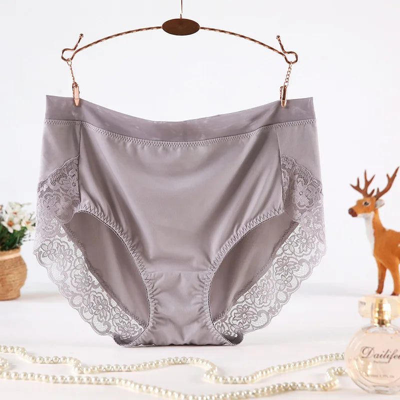 OYMQICH High Waist Lace Panties Milk Silk For Women