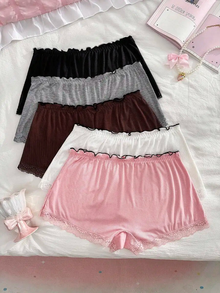 Women Ribbed Boxer Briefs With Bow Decoration For Everyday Comfort