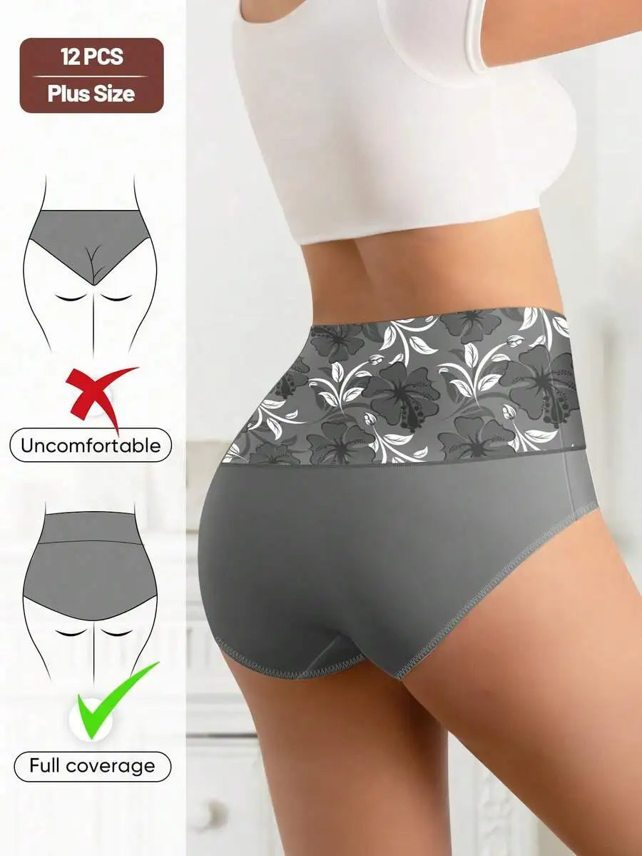 Elegant Floral High-Waisted Shapewear Panties Nylon Underwear