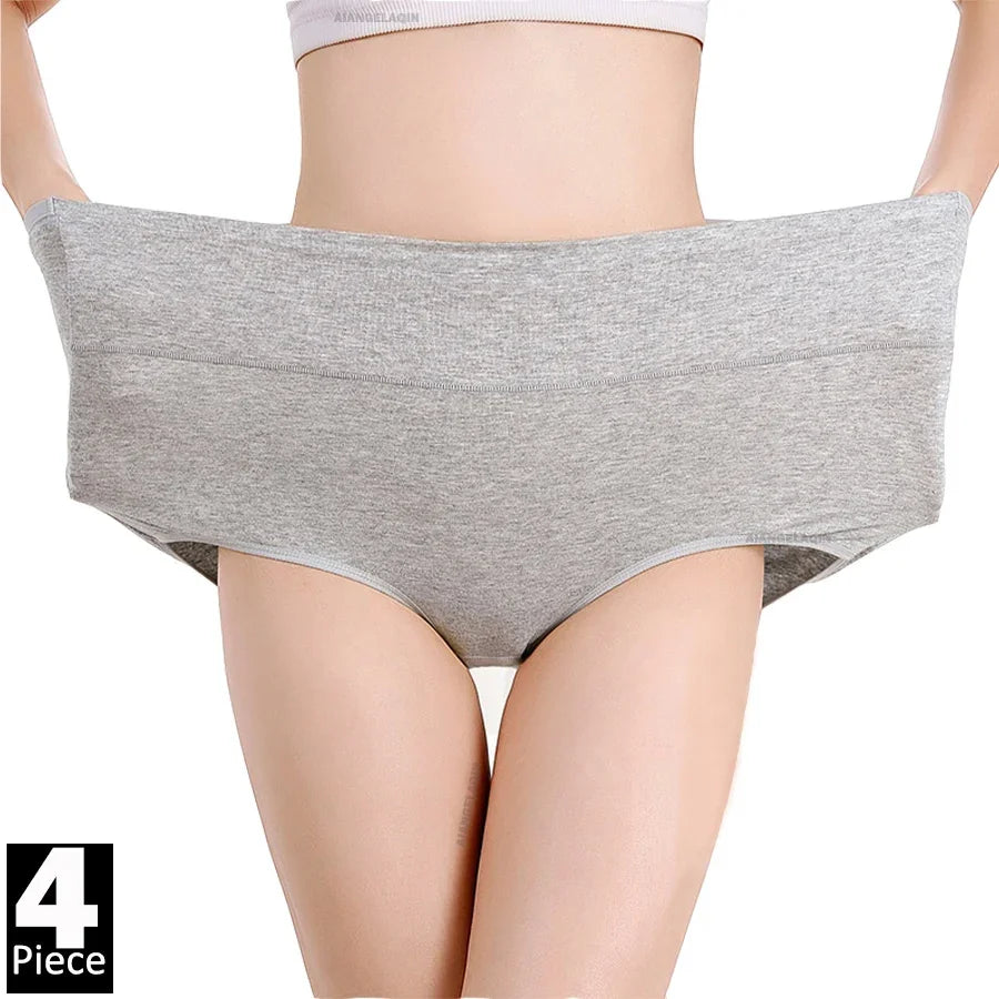 High Waist Cotton Panties For Women Abdominal Shaper 4Pcs Set