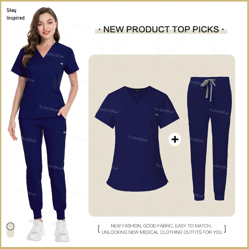 Unisex Nurse Scrubs Uniform Set Jogger Pants Medical Workwear