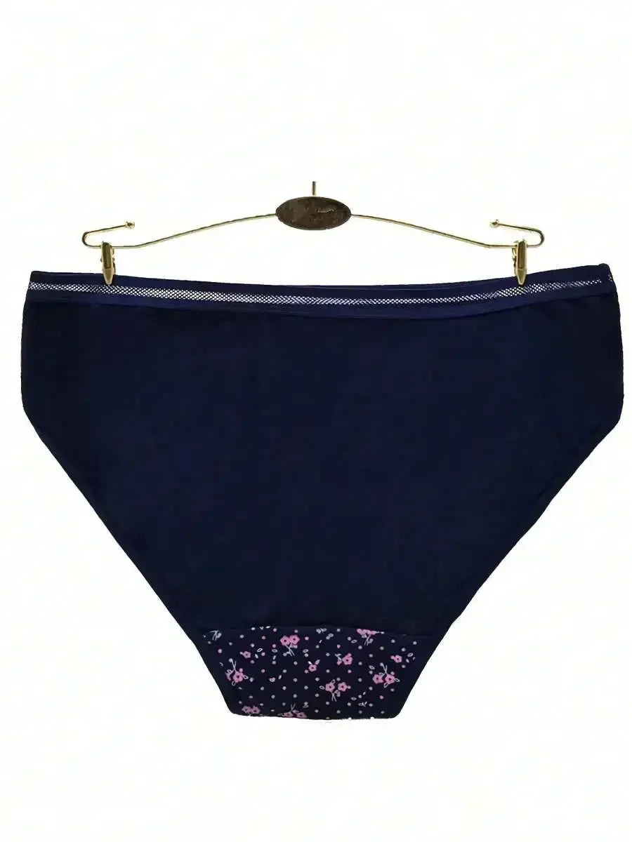 Cotton Floral Print Hollow Out High Waist Briefs For Women
