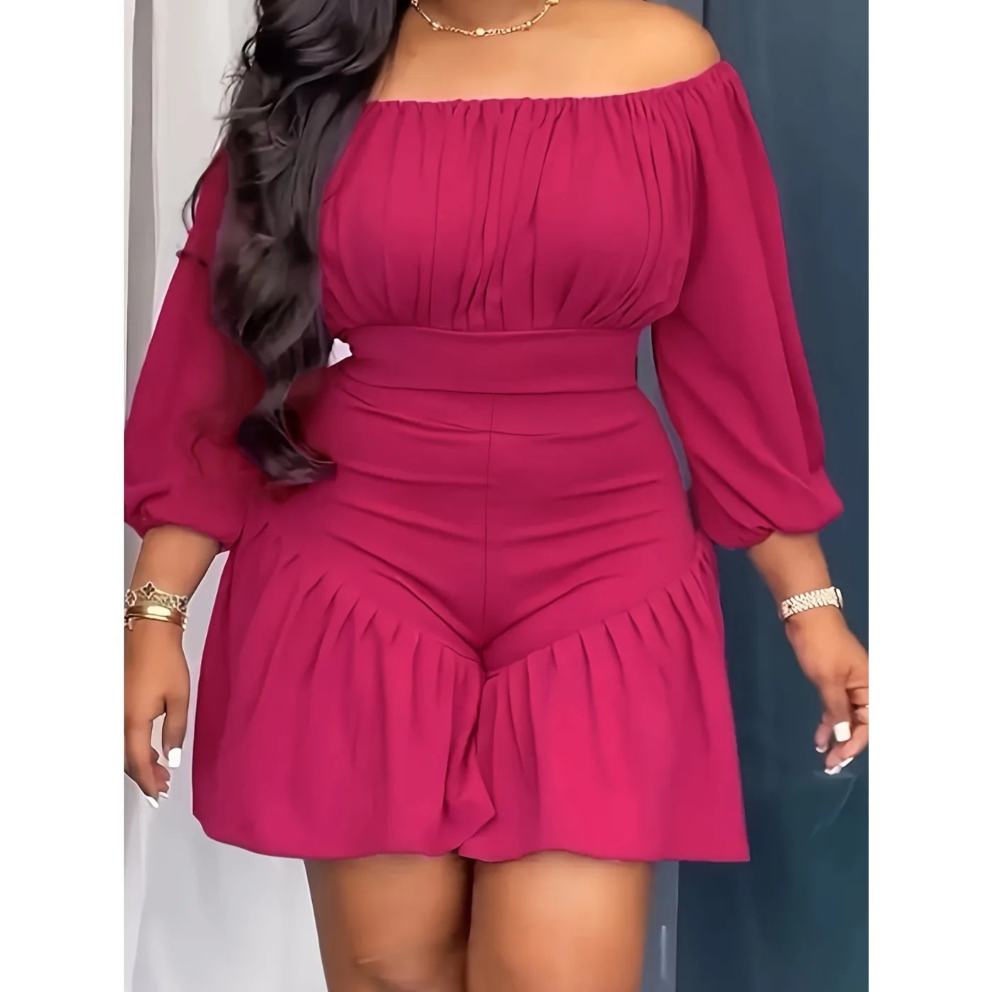 Casual Holiday Off The Shoulder Jumpsuit With Three Quarter Sleeves