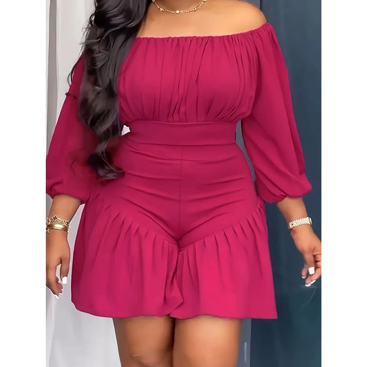 Casual Holiday Off The Shoulder Jumpsuit With Three Quarter Sleeves