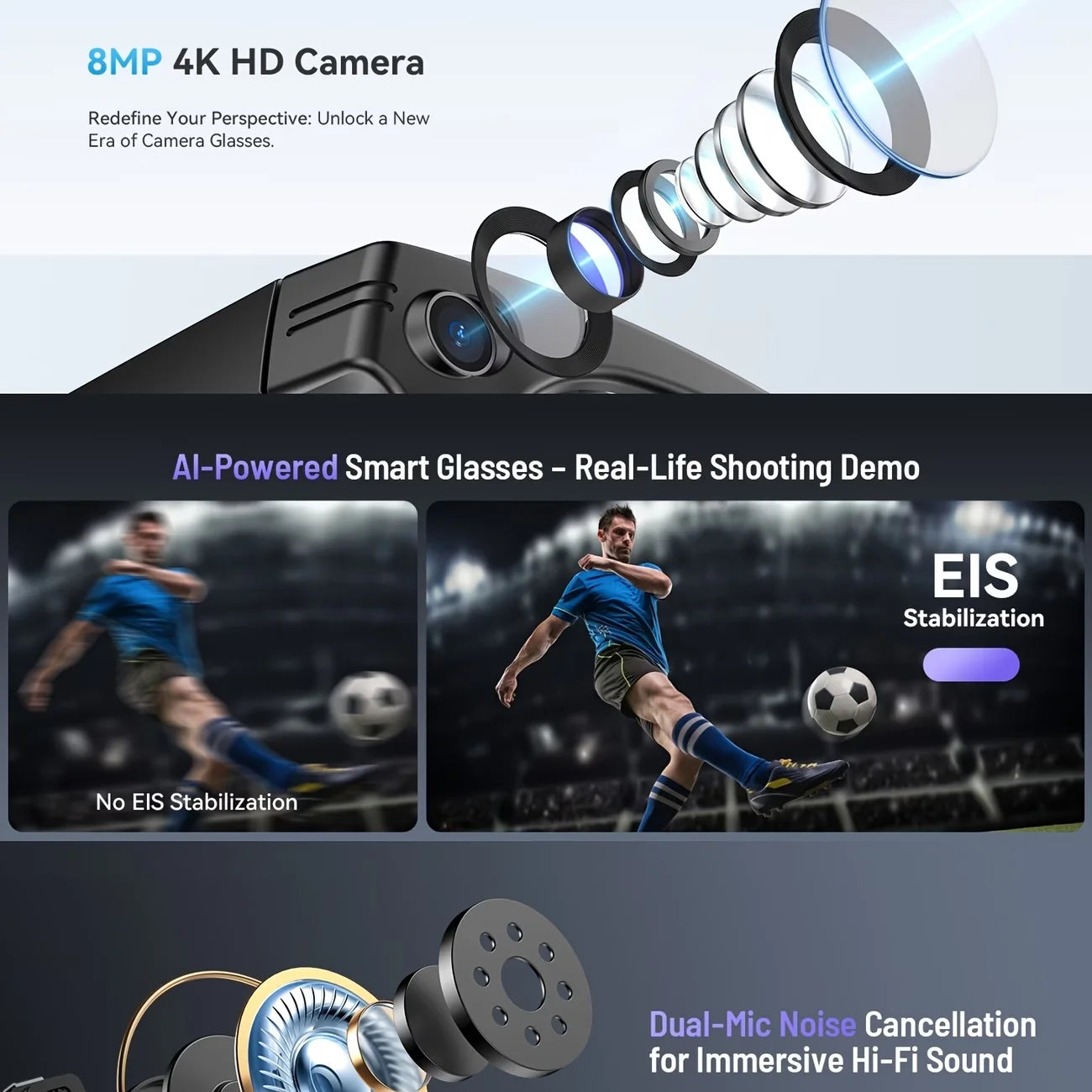 Giinova AI Smart Video Glasses With 8MP Camera Capabilities
